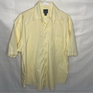 Jos. A. Bank Mens Large Neck 16.5 Short Sleeve Button Down Shirt Yellow Cotton